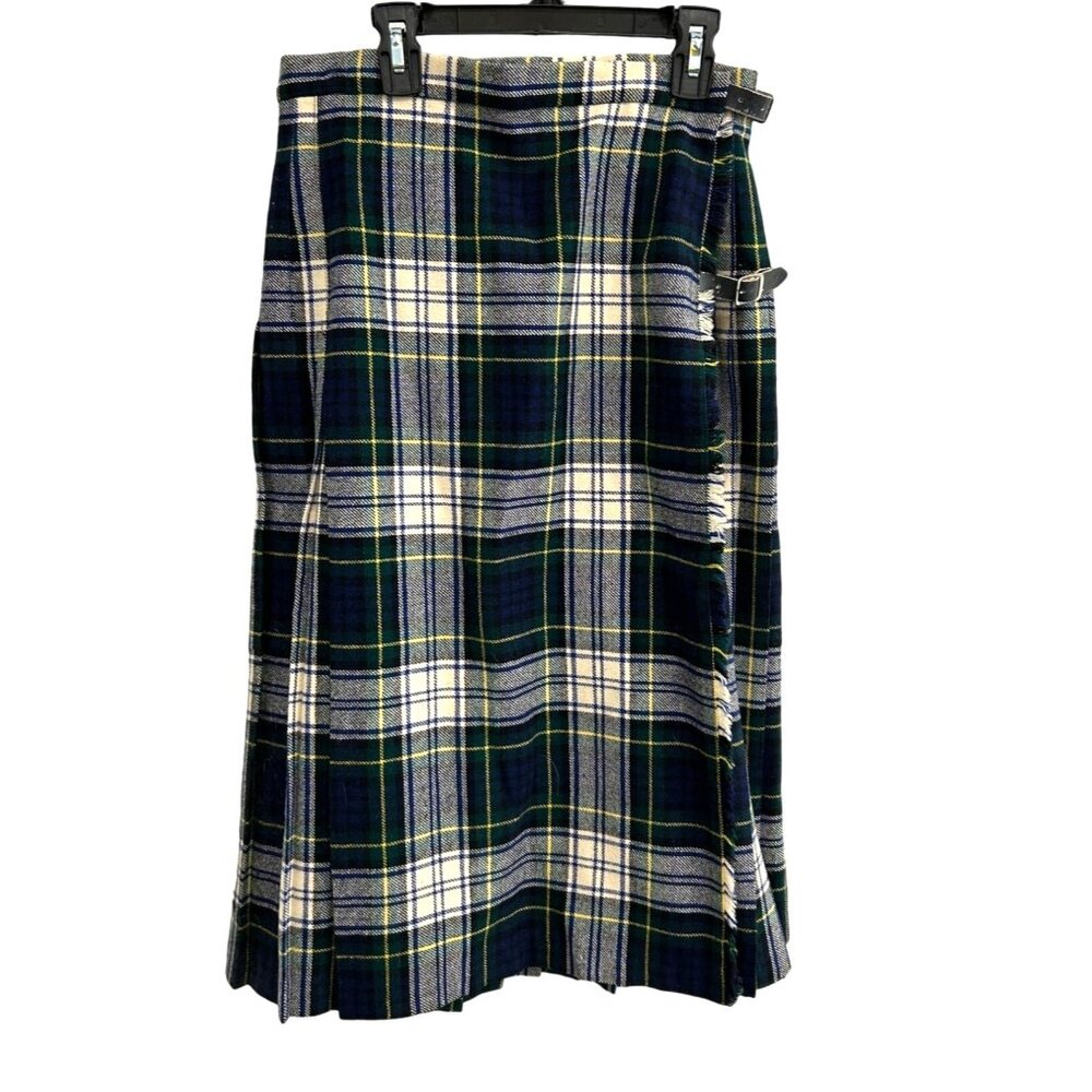 Vintage Talbots Tartan Wool Kilt Wrap Skirt Buckle Fastenings Pleated